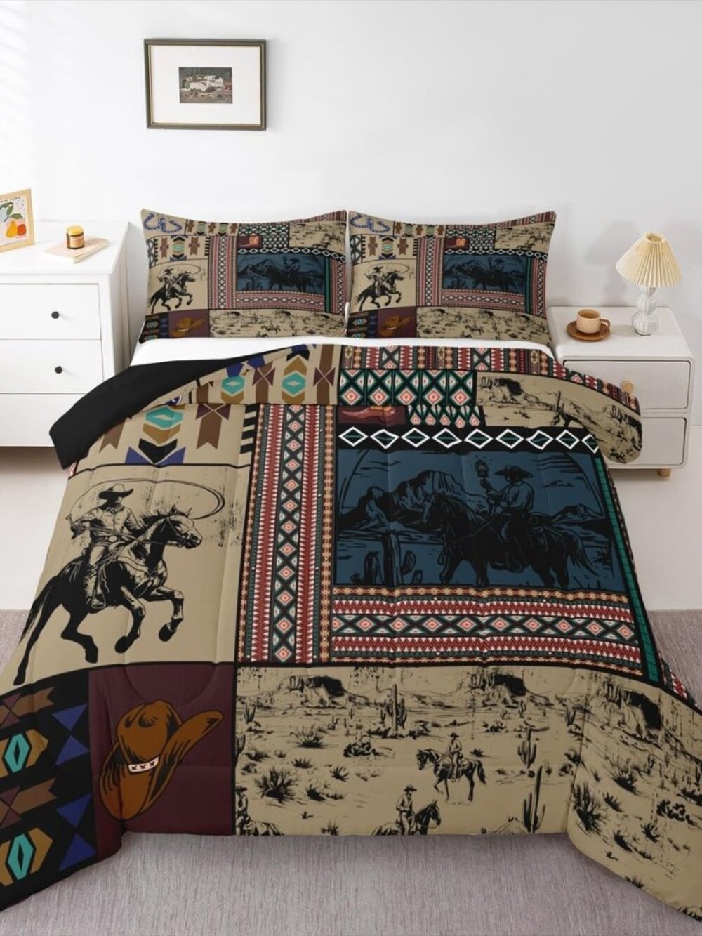 Kids Brown Western Aztec Comforter Set Queen Size Horse Bedding Set